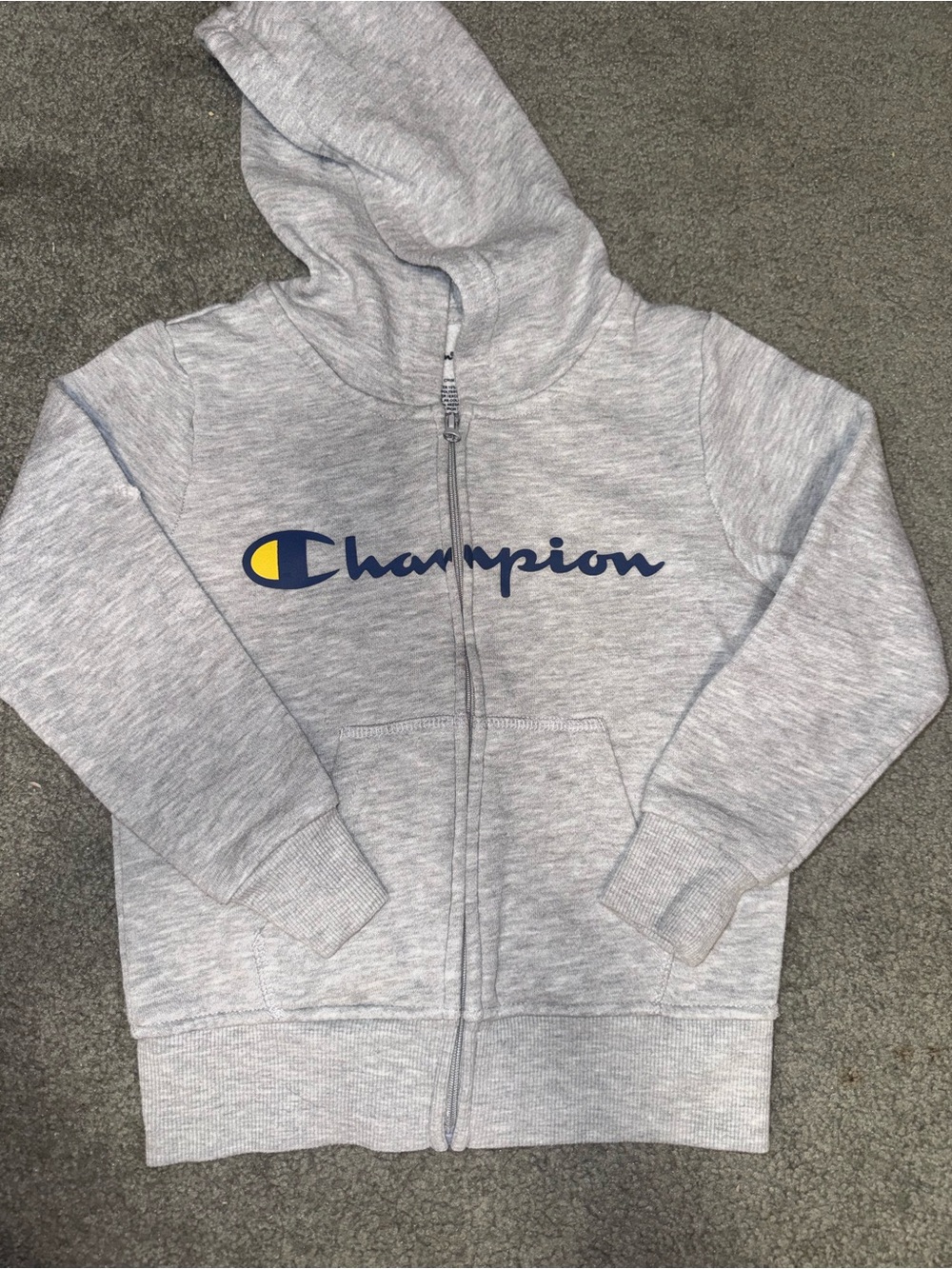 Champion Light Heather Gray Zip-Up Hoodie with Navy & Yellow Logo